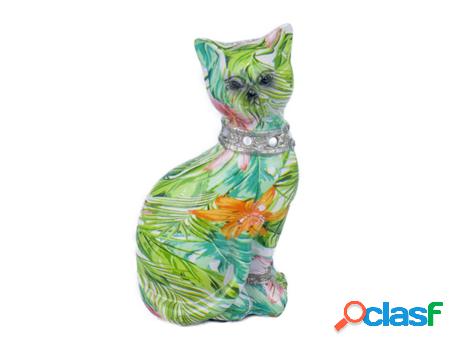 Figura Gato Verde de Resina 17X7X9cm Figura de Gato