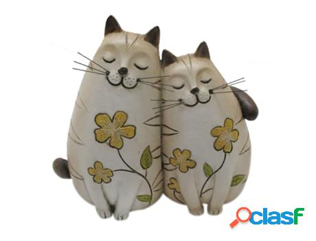 Figura Gatos 2 Unidades Blanco de Resina 13X7X14cm Figura de