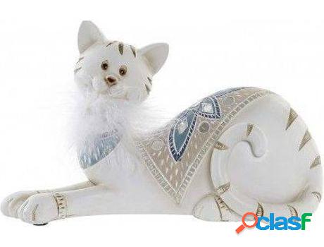 Figura HOGAR Y MÁS Resina Gato Gato Blanco Tumbado Con