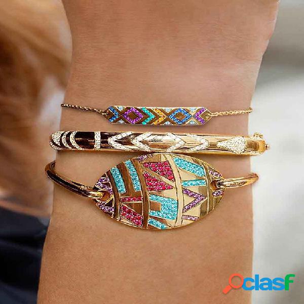 Gemas de colores étnicos Mujer Pulsera ajustable vendimia