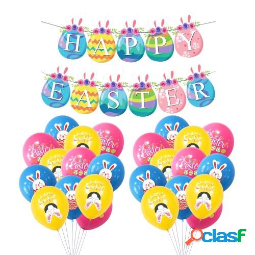 Happy Easter Banner con 24PCS Globos Colorful Easter Banner