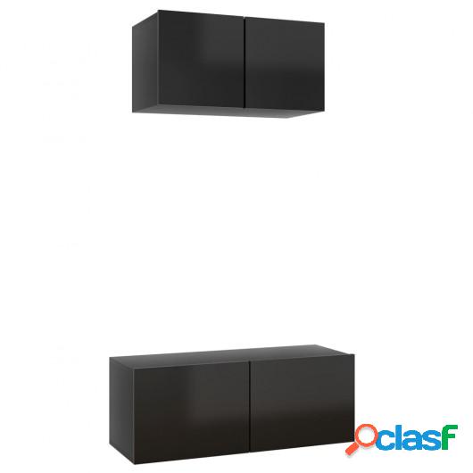 Juego de mueble para TV de 2 piezas aglomerado negro