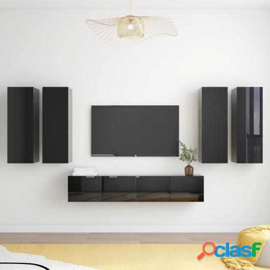 Juego de mueble para TV de 6 piezas aglomerado negro