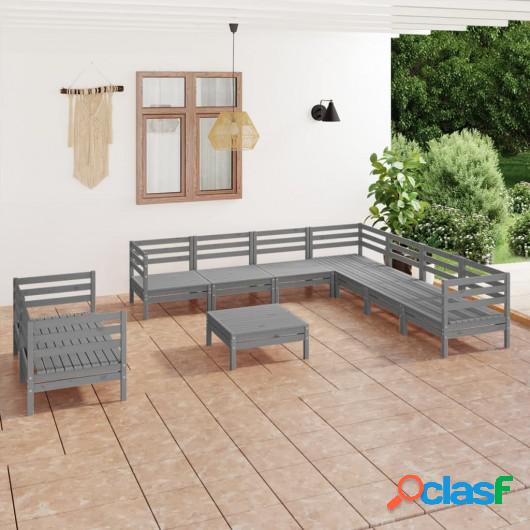 Juego de muebles de jardín 10 piezas madera maciza de pino