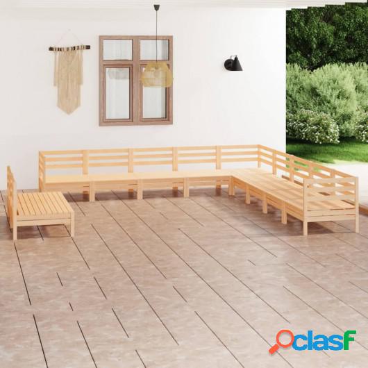 Juego de muebles de jardín 11 piezas madera maciza de pino