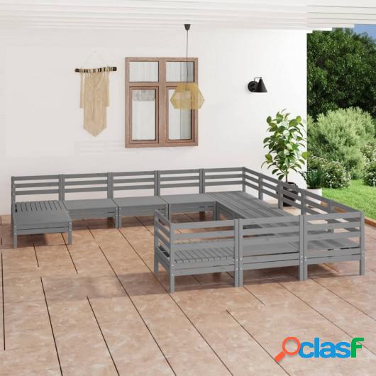 Juego de muebles de jardín 12 piezas madera maciza de pino