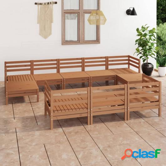 Juego muebles de jardín 10 pzas madera maciza pino marrón