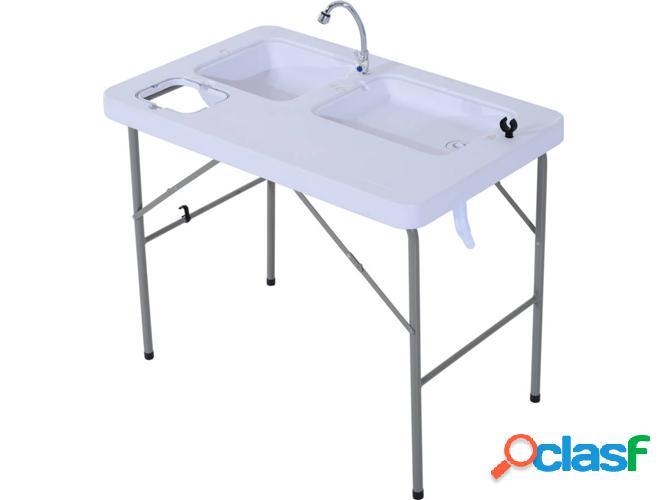 Mesa Portátil OUTSUNNY Grifo y 2 Lavabos (101x66x81 cm)