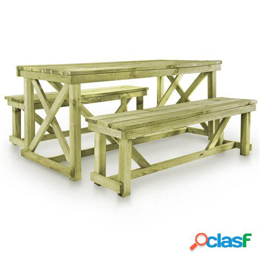 Mesa de jardín con 2 bancos madera FSC