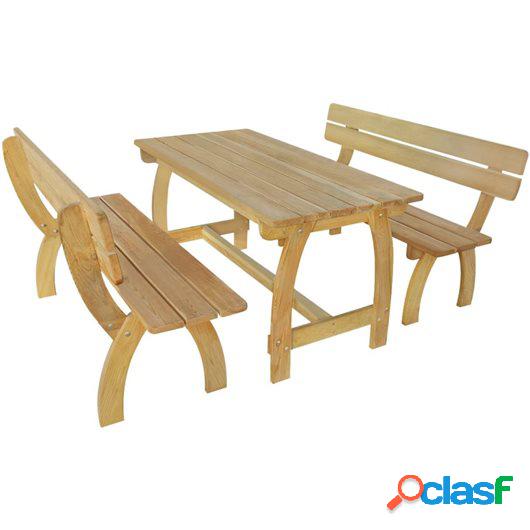 Mesa de jardín con 2 bancos madera de pino impregnada FSC
