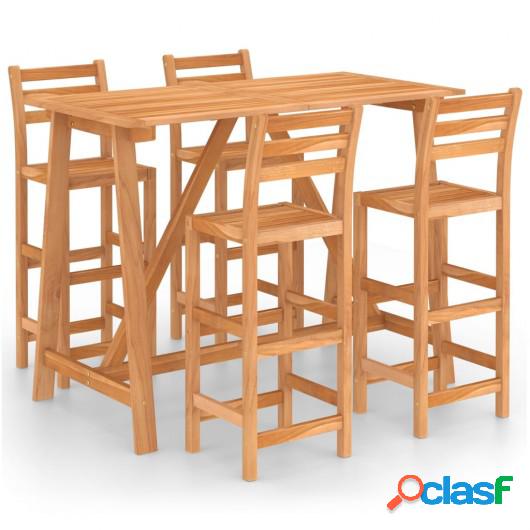 Mesa y sillas de bar para jardín 5 pzas madera maciza de