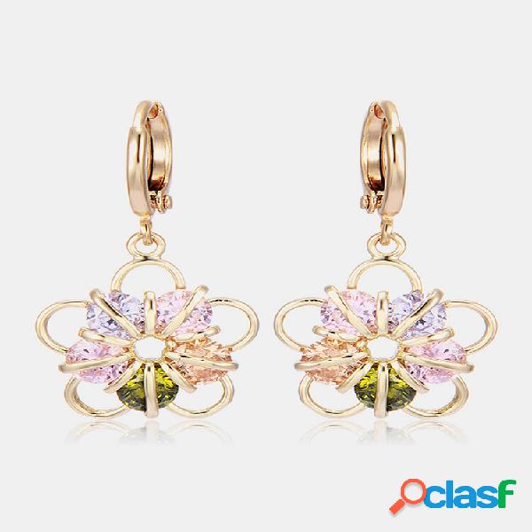 Moda Oreja Gota Pendientes Chapado en oro Colorful Flor de