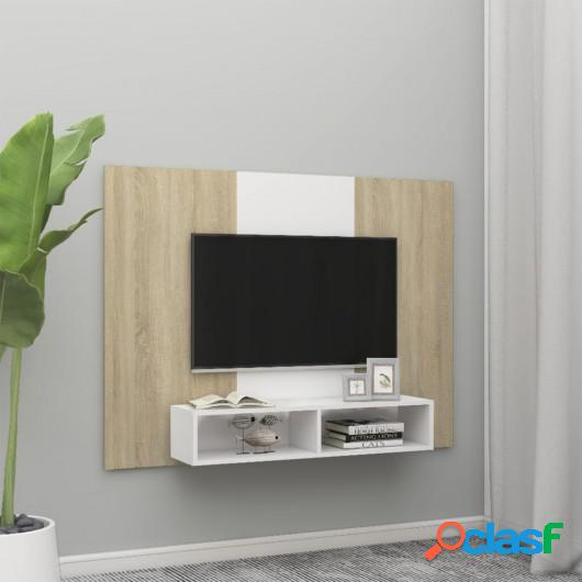 Mueble TV pared aglomerado blanco y roble Sonoma 135x23,5x90