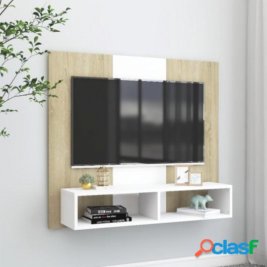 Mueble de TV de pared aglomerado blanco y roble 102x23,5x90