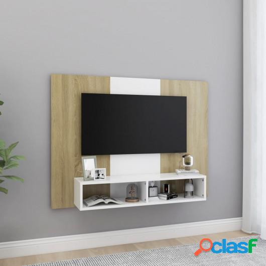Mueble de TV de pared aglomerado blanco y roble 120x23,5x90