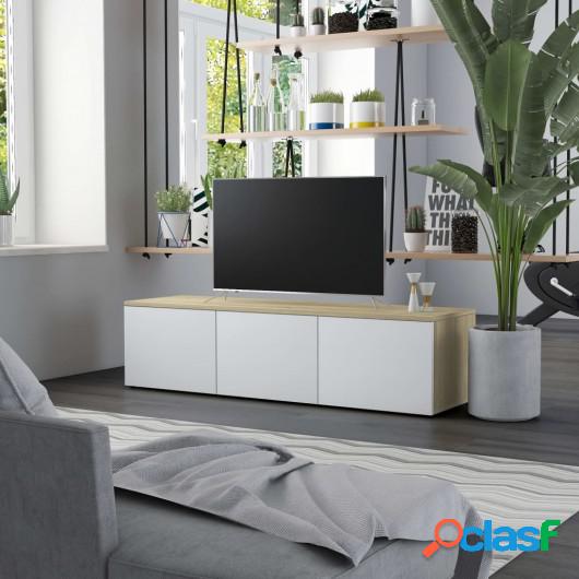 Mueble para TV aglomerado blanco y roble Sonoma 120x34x30 cm