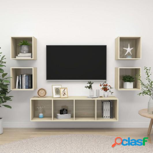 Muebles de pared de TV 5 pzas aglomerado color roble Sonoma