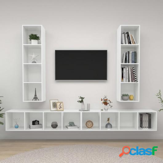 Muebles de pared para TV 4 uds aglomerado blanco con brillo