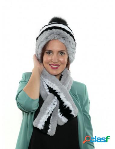 Pack Bufanda De Piel Rex + Gorro De Piel Rex Gris