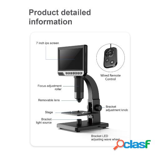 Pantalla de 7 pulgadas Microscopio digital 2000X Microscopio