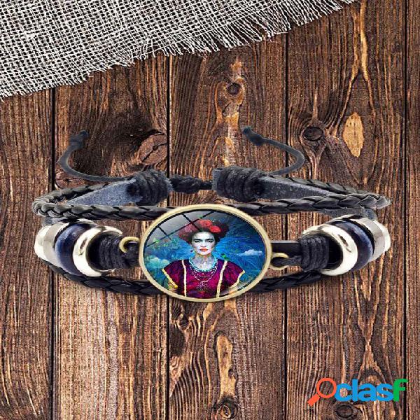 Pulsera de cuero ajustable para hombre Mujer Pulsera tejida