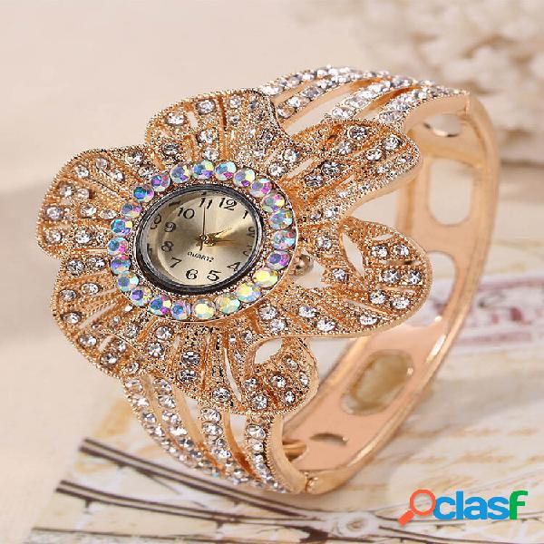 Pulsera de disco de flor grande geométrica vintage Watch