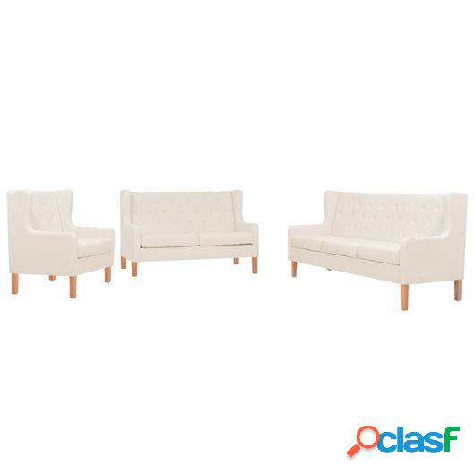 Set de sofás de 3 piezas de tela color blanco crema