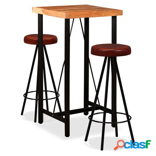 Set muebles de bar 3 pzas madera maciza sheesham cuero