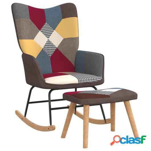 Silla mecedora con reposapiés tela patchwork