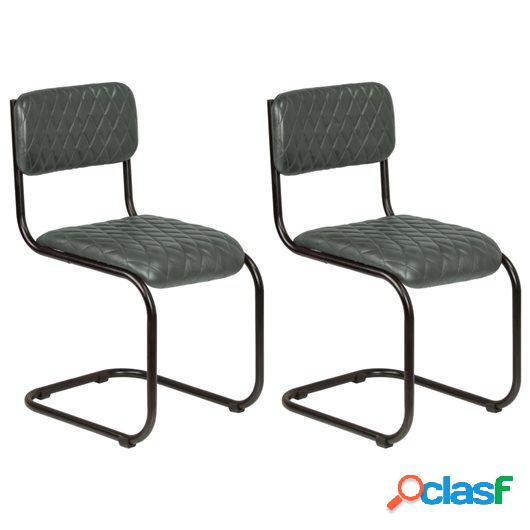 Sillas de comedor 2 unidades cuero auténtico gris