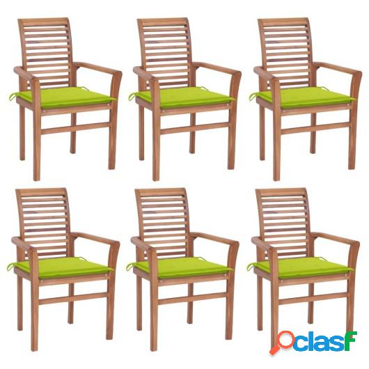 Sillas de comedor 6 uds madera teca con cojines verde