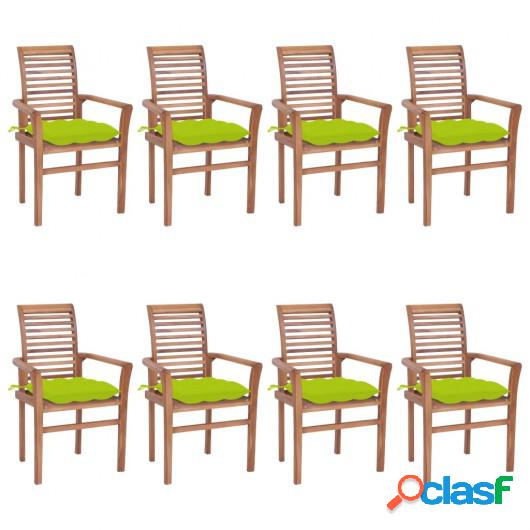Sillas de comedor 8 uds teca maciza con cojines verde