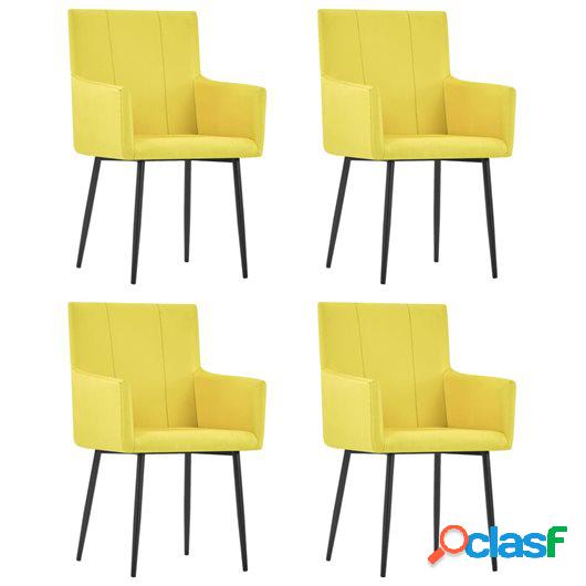 Sillas de comedor con reposabrazos 4 unidades tela amarillo