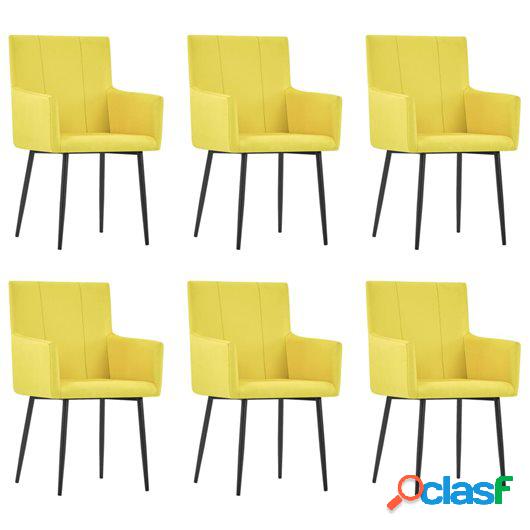 Sillas de comedor con reposabrazos 6 unidades tela amarillo