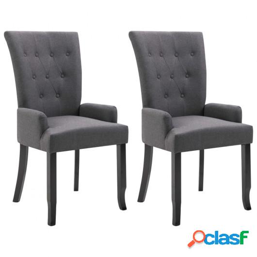 Sillas de comedor con reposabrazos tela gris oscuro 2