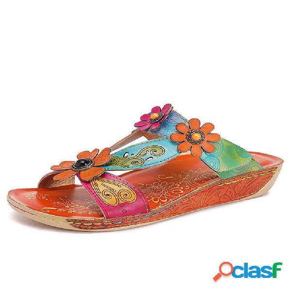 Socofiar Cuero Estampado floral Punta abierta Sin respaldo