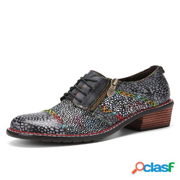 Socofiar Piel Genuina Zapatos Oxford de tacón bajo con