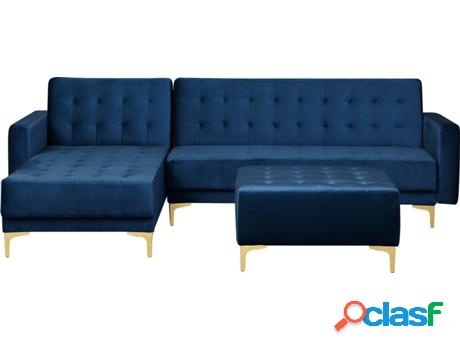 Sofá Rinconera con Reposapiés Aberdeen (Azul - Terciopelo