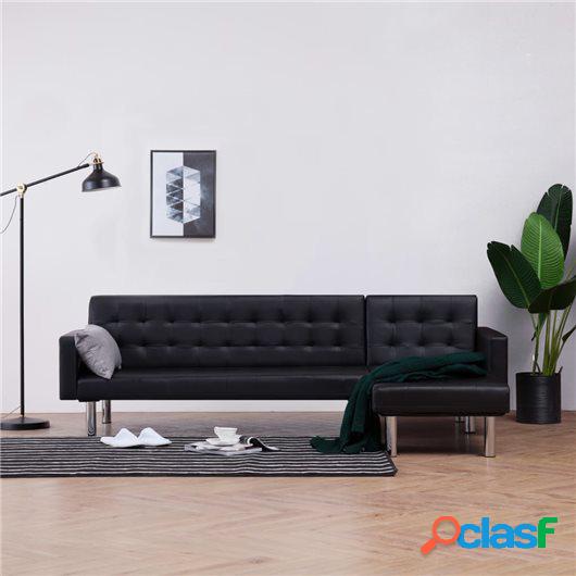Sofá cama en forma de L cuero sintético negro