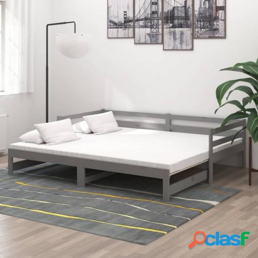 Sofá cama extraíble madera maciza de pino gris 2x(90x200)