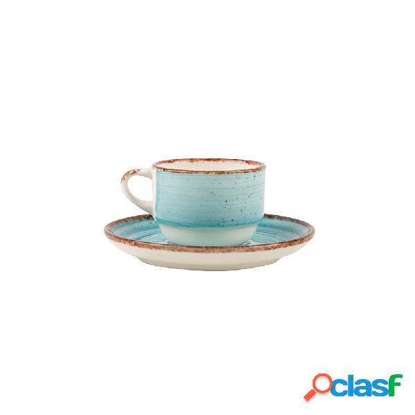 Taza de café azul con plato de porcelana 9cl