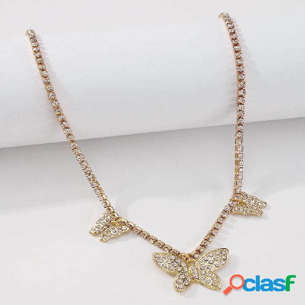 Trendy vendimia Full Rhinestones Mariposas Colgante Collar