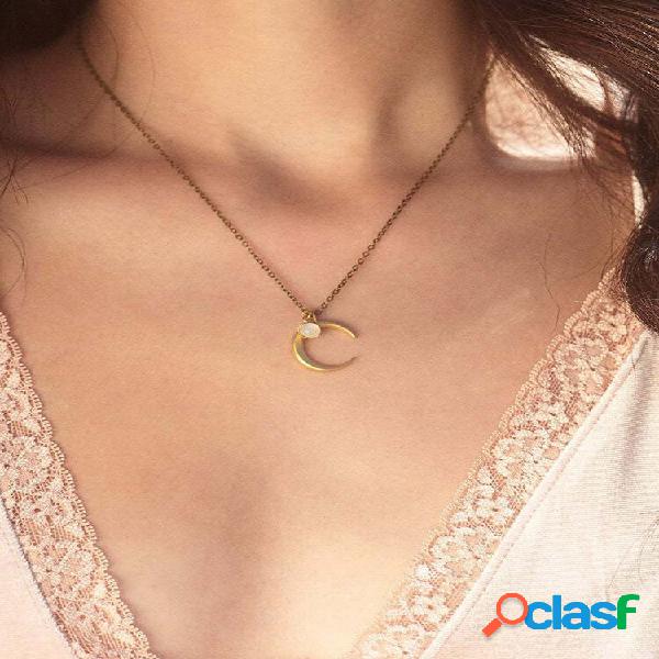 Trendy vendimia Moon And Moonstone Colgante Collar de cadena
