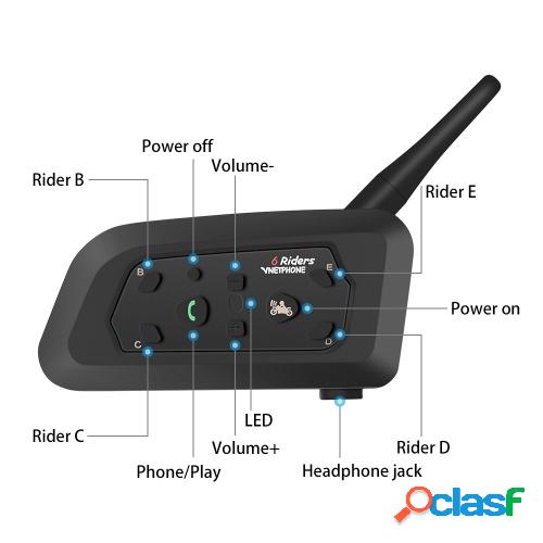 VNETPHONE V6-1200 Casco de motocicleta BT Intercom Auricular