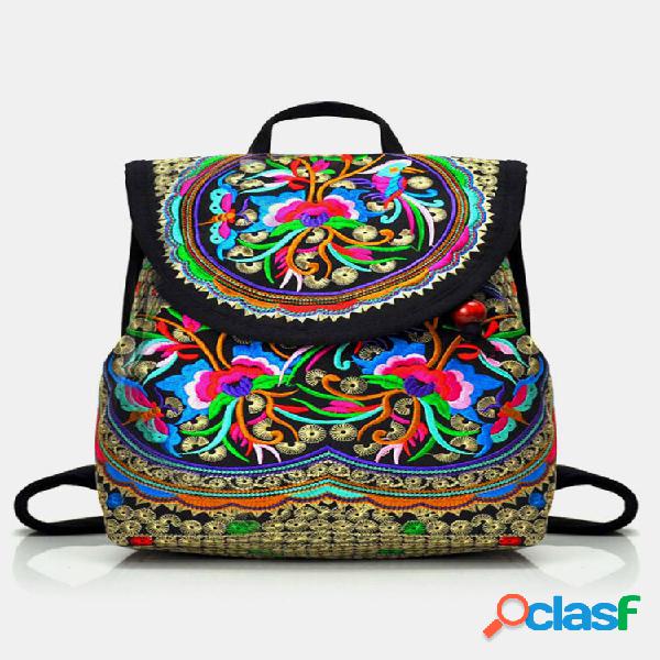 Vintage Bordado Mujer Mochila Bolso de viaje étnico Hombro