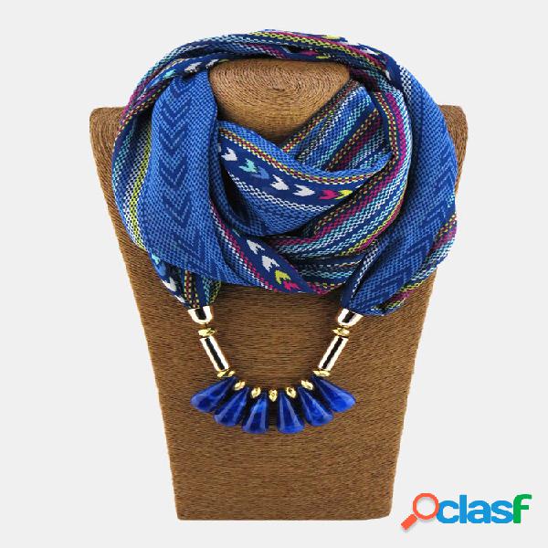 Vintage Colorful Gasa estampada Mujer Collar bufanda Cuentas