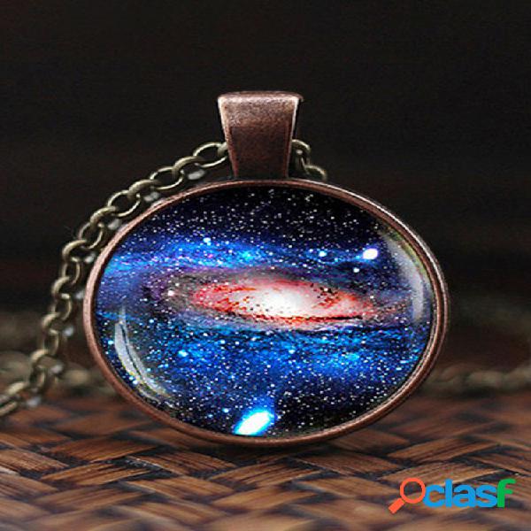 Vintage Glass Gem Mujer Collar Universo Estrellado Sky
