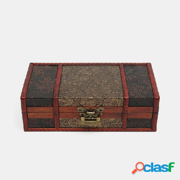 Vintage Red Caja Retro Flor Tallada Regalo de joyería de