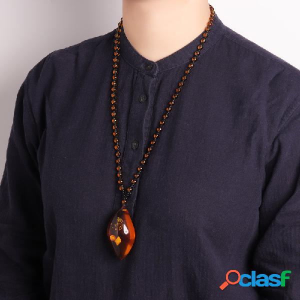 Vintage étnico geométrico cera de abejas Colgante collar
