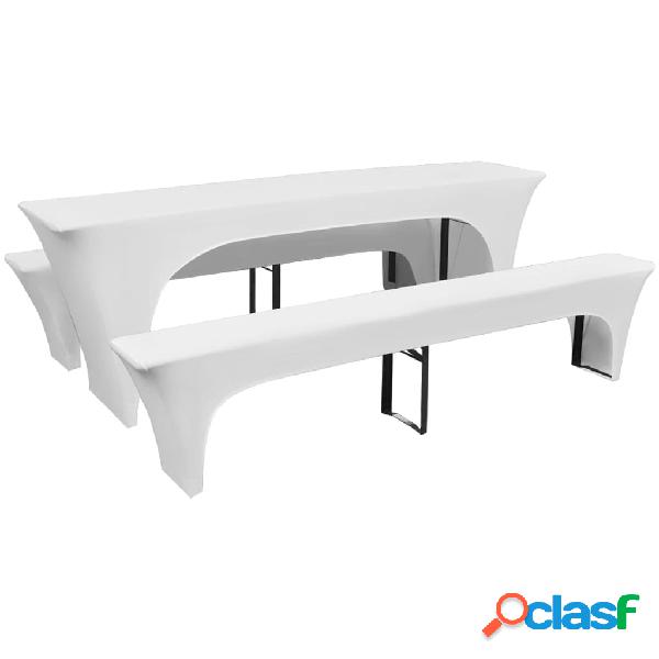 vidaXL 3 fundas blancas estirables para mesa y 2 bancos